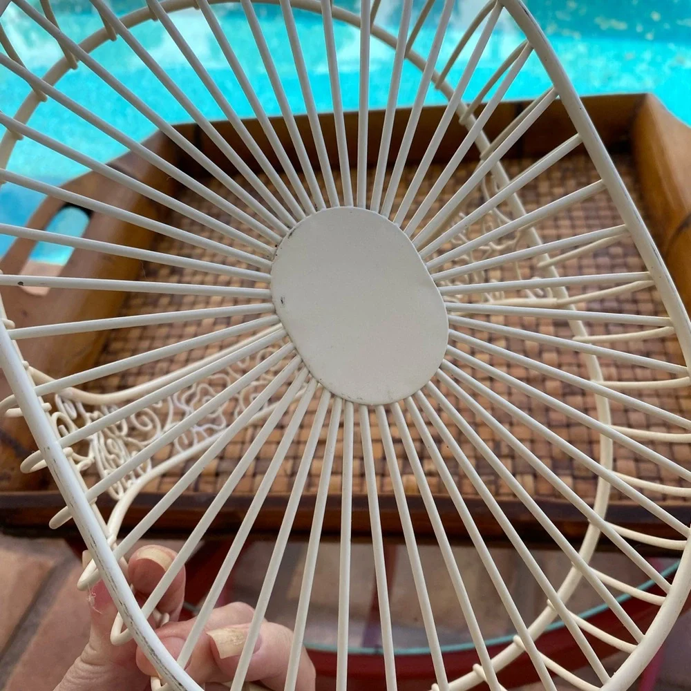 VTG Ivory Colored Wrought Iron Basket With Beautiful Intricate Details